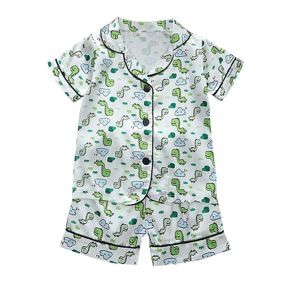 Otqutp Baby Clothes Set for Birthday Boys Girls Cute Printed Short Sleeve Shorts Satin Pajamas Soft Loungewear Set for 6M-5 Years
