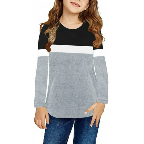 Otqutp Baby Comfortable Pullover T-Shirt Toddler Girls Boys Matching Color Long Sleeved Crewneck Top Fall Spring Clothes for 3 To 9 Years(Black-1,5-6 Years)
