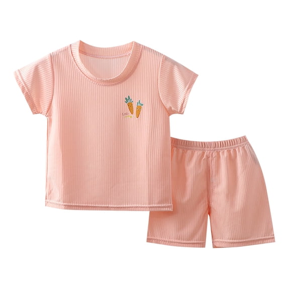 Otqutp Baby Cute Outfits Set Children's Ice Silk Short Sleeve Set Cartoon Pattern Outfit Home Clothes Suit Boys And Girls Suit Set