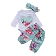thumbnail image 1 of Otqutp Baby Cute Outfits Set Toddler Girl's Long Sleeve Flower Print Rompers Top Pant Set Includes Headband for 0 To 24 Months Winter Clothing Sets, 1 of 4