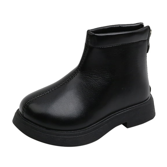 Otqutp Baby Cute Shoes Toddler Girls Boots Little Kid Shoes Short Boots Short Windproof Girls School Leather Shoes Little Kid Soft Sole Shoes (Black,18-24 Months)