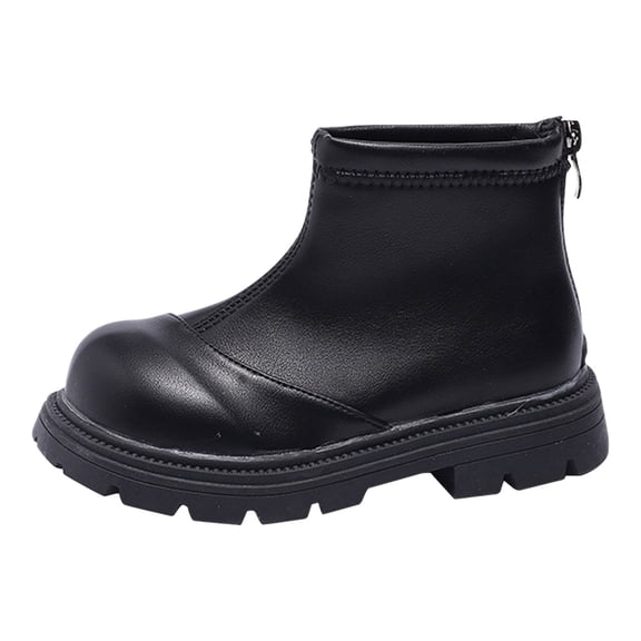 Otqutp Baby Cute Snow Boots Black Platform Booties for Toddler Girls Front Zipper Cheer Shoes Knee-high Outdoor Warm Non Slip Shoes(Black,3.5-4 Years)