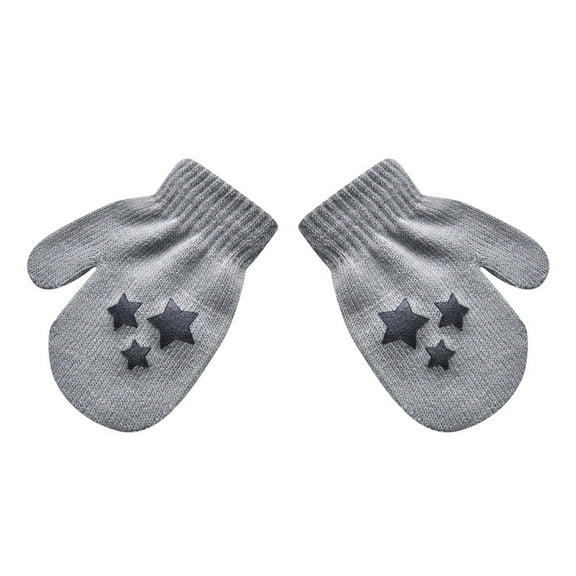 Otqutp Baby Cute Star Print Hot Girls Boys Winter Warm Gloves Toddler Winter Gloves Knitted Warm Mittens for Boys Girls Gloves 1-5Years(Grey,One Size)