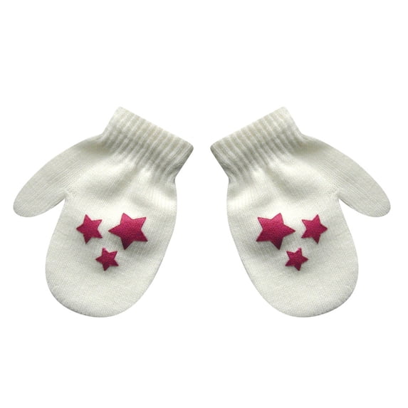 Otqutp Baby Cute Star Print Hot Girls Boys Winter Warm Gloves Toddler Winter Gloves Knitted Warm Mittens for Boys Girls Gloves 1-5Years(White,One Size)