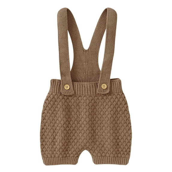 Otqutp Baby Cute Straps Knit Suspender Romper Cotton Sleeveless Boys Girls Solid Sweater Clothes Baby Shorts Jumpsuit Overalls(Coffee-1,0-3 Months)