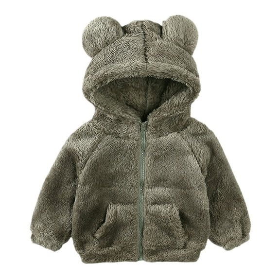 Otqutp Baby Fashion Blouse Toddler Kids Girls Boys Full Zip Up Hooded Jacket Coat Bear Ear Long Sleeve Thick Outerwear Snowsuit for Party Birthday School