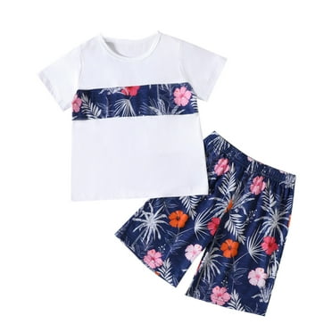 Otqutp Baby Fashion Bodysuits Toddler Boys Short Sleeve Floral Prints T Shirt Pullover Tops Shorts Kids Summer Outfits for 1 to 5 Years