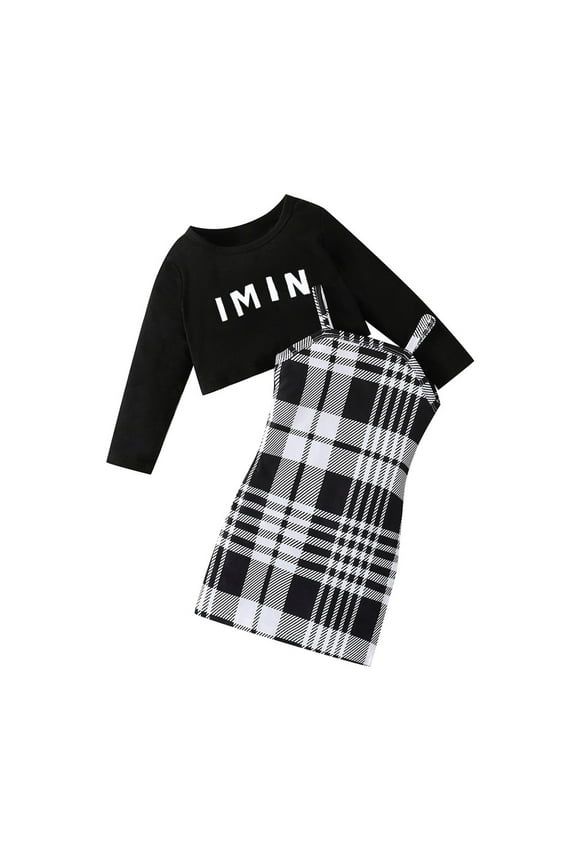 Baby Fashion Clothing Sets Toddler Girl's Long Sleeved Monogram Print Top Sleeveless Dress Set for 1 To 6 Years Elastic Dress 2PCS Fall Winter Clothes