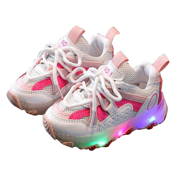 Otqutp Baby Fashion Flat Shoes Baby Lace Up Shoes Children Boys Bling Led Light Luminous Sport Kids Sneakers for 1 to 7Years