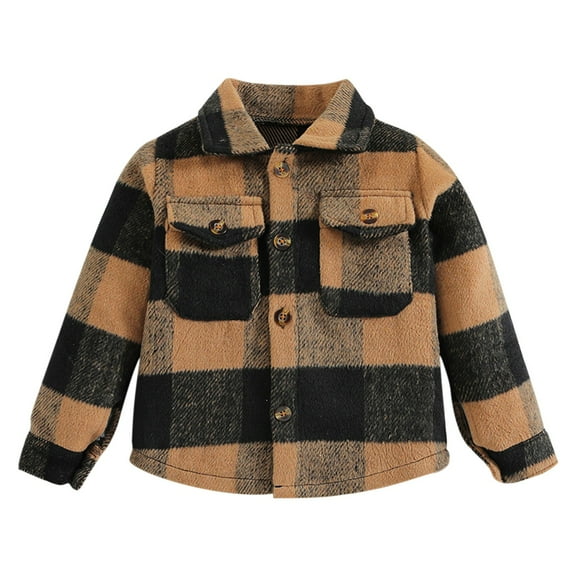 Otqutp Baby Fashion Jacket Toddler Boys Girls Shirt Coat Jacket Plaid Long Sleeve Kids Turn Down Collar Button Tops Outwear for Girls or Boys(A,4-5 Years)