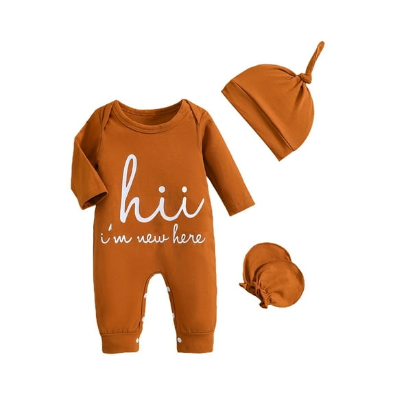 Otqutp Baby Fashion Outfits Set Boys Girls Long Sleeved Monogram Print Crawler Hat Sock Set for 0 To 9 Months Elastic Outfits 3PCS Fall Winter Clothes