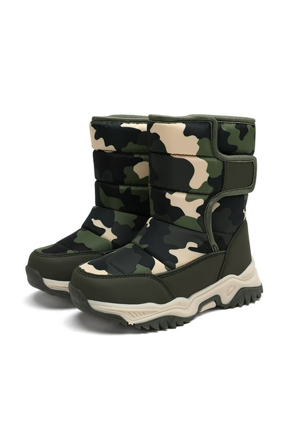 Baby Flat Sole Boots Boys' Cotton Shoes Camouflage and Thickened Winter Warm Cotton Boots Winter Snow Boots Outdoor Mid-calf Boots for 4 To 14 Years(Camouflage,5.5-6Years)