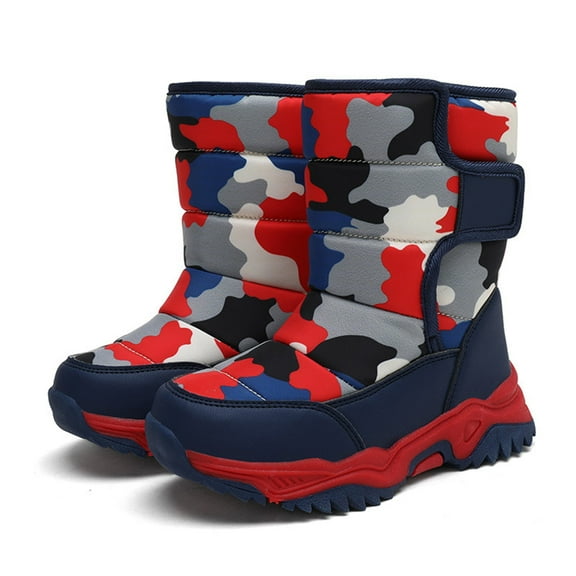 Otqutp Baby Flat Sole Boots Boys' Cotton Shoes Camouflage and Thickened Winter Warm Cotton Boots Winter Snow Boots Outdoor Mid-calf Boots for 4 To 14 Years(Red,13-13.5Years)