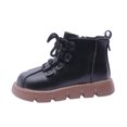 thumbnail image 1 of Otqutp Baby Flat Sole Shoes Fashion Winter Children Boots for Boys and Girls Bon Slip Thick Soles Flat Bottoms Side Zippers Plush Warm Lace-Up Solid Color Simple Style(Black,4-4.5 Years), 1 of 5