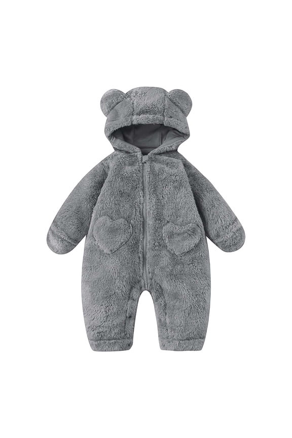 Baby Fleece Jumpsuit Toddler Cute Bear Snowsuit New Born Fuzzy Furry Romper Fall Winter Warm Clothes Cozy Soft Outfit