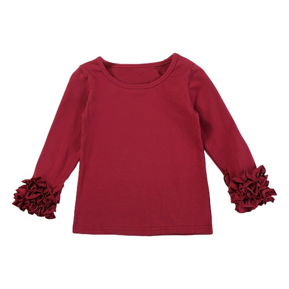 Otqutp Baby Funny Blouse Toddler Girl Solid Color Base Shirt with Lace Long Sleeve Blouse Casual Loose Crew Neck for 1 To 8 Years