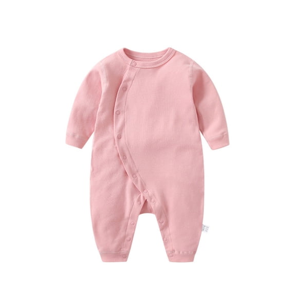 Otqutp Baby Girl Boys Spring and Autumn Baby Solid Color Long Sleeve Offset Bodysuit Crawling Suit Cute Spring Summer Outfits(Pink-1,6-9 Months)