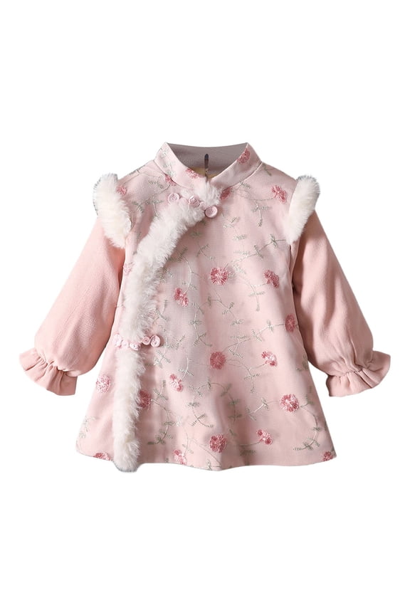 Baby Girl Chinese Calendar New Year Dress Toddler National 𝗦tyle Plush Cheongsam Traditional Princess 𝗙airy 𝗧ang Suit