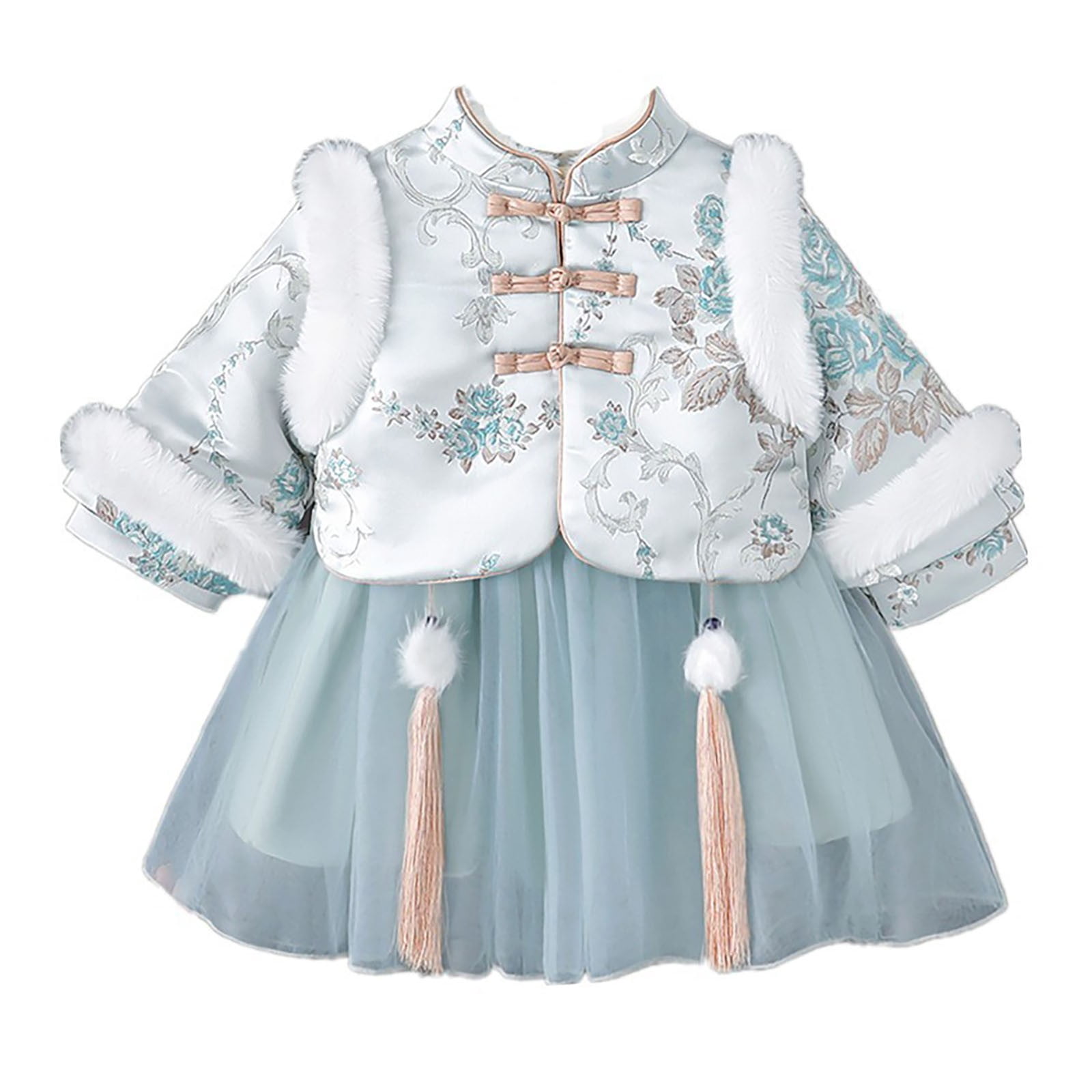 Otqutp Baby Girl Traditional Cheongsam Velvet Dress & Coat 2 Piece Chinese Calendar New Year Outfits Long Sleeve Clothing 2pc