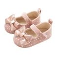thumbnail image 1 of Otqutp Baby Girls Boys Bow Canvas Sandals Hook Loop Dot Sequins Glitter Walking Shoes New Born Closed Toe Ankle Summer Shoes, 1 of 9