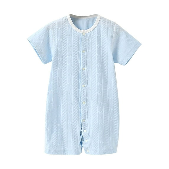 Otqutp Baby Girls and Boys Short Sleeve Crawl Off Roading Cute Solid Color Bodysuit Baby Fashion Button Romper Overalls Summer Clothes(Blue-A,3-6 Months)