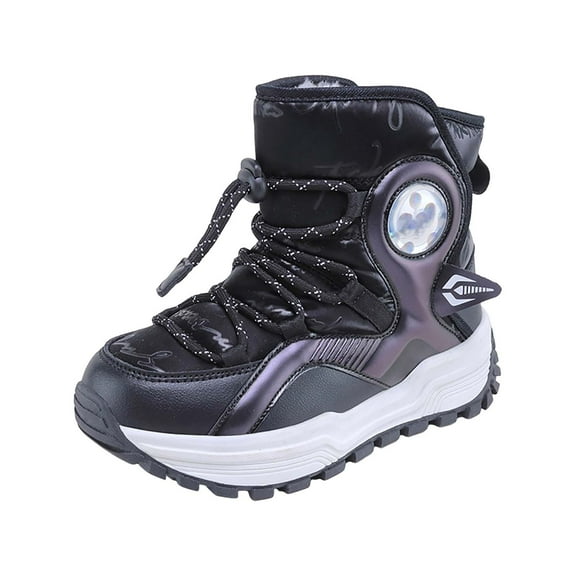 Otqutp Baby Girls Boys Snow Boots Outdoor Warm Comfortable Non Slip Mid Calf Padded Small Big Kids Winter Shoes for Cold Weather Outdoor(Black,11-12 Years)