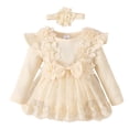 thumbnail image 1 of Otqutp Baby Girls Clothes Baby Girls Sleeveless Ruffled Romper Dress Baby Girls Skirt Short Puff Sleeve Crewneck Bow Baby Girls Dress(b-Beige,6-9 Months), 1 of 9