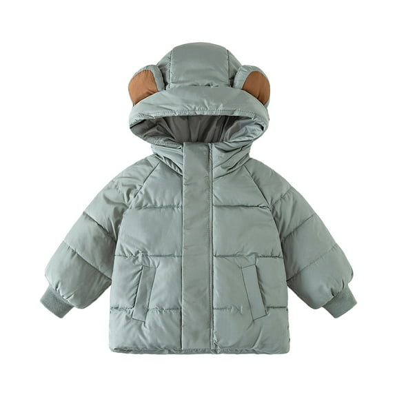 Otqutp Baby Girls Coats for 1-6 Years Toddlers Boy Winter Zipper Jacket Long Sleeve Warm Bear Hooded Outdoor Coats with Pockets(Green,18-24 Months)