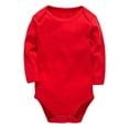 thumbnail image 1 of Otqutp Baby Girls Cute Outfit Solid Color Sweatshirt Christmas Romper Long Sleeve Button Jumpsuit Toddler Fall Winter Clothes 0-24 Months(Red,12-18 Months ), 1 of 8