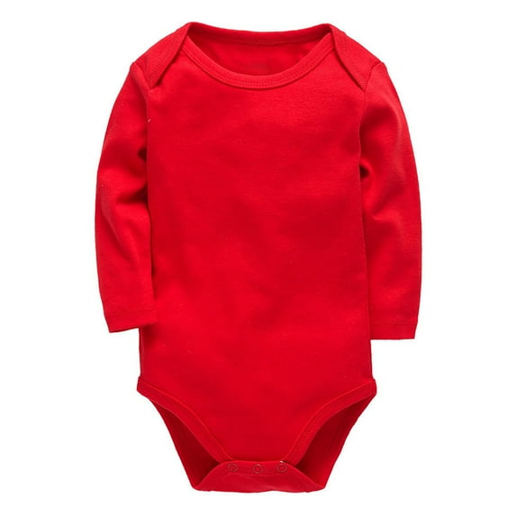 Otqutp Baby Girls Cute Outfit Solid Color Sweatshirt Christmas Romper Long Sleeve Button Jumpsuit Toddler Fall Winter Clothes 0-24 Months(Red,12-18 Months )