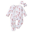 thumbnail image 1 of Otqutp Baby Girls Cute Ruffles Long Sleeve Candy Cane Printed Romper Bowknot Ribbed Bodysuits with Headbands Spring Autumn Outfits(1-White,0-3 Months), 1 of 9