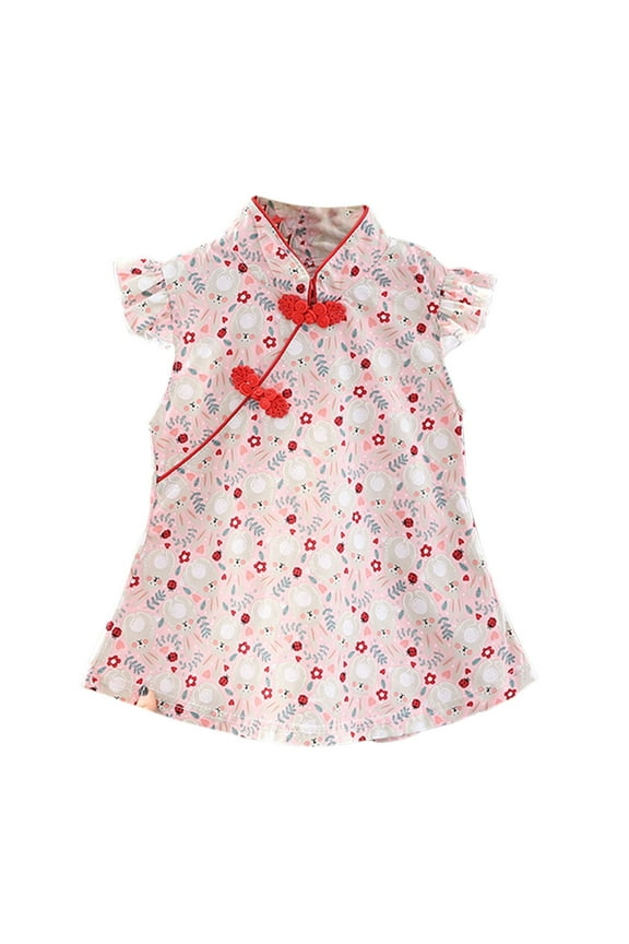 Baby Girls Fly Sleeve 𝗙loral Qipao Dress Princess Chinese Calendar New Year Cheongsam Toddler Ethnic Style Dresses