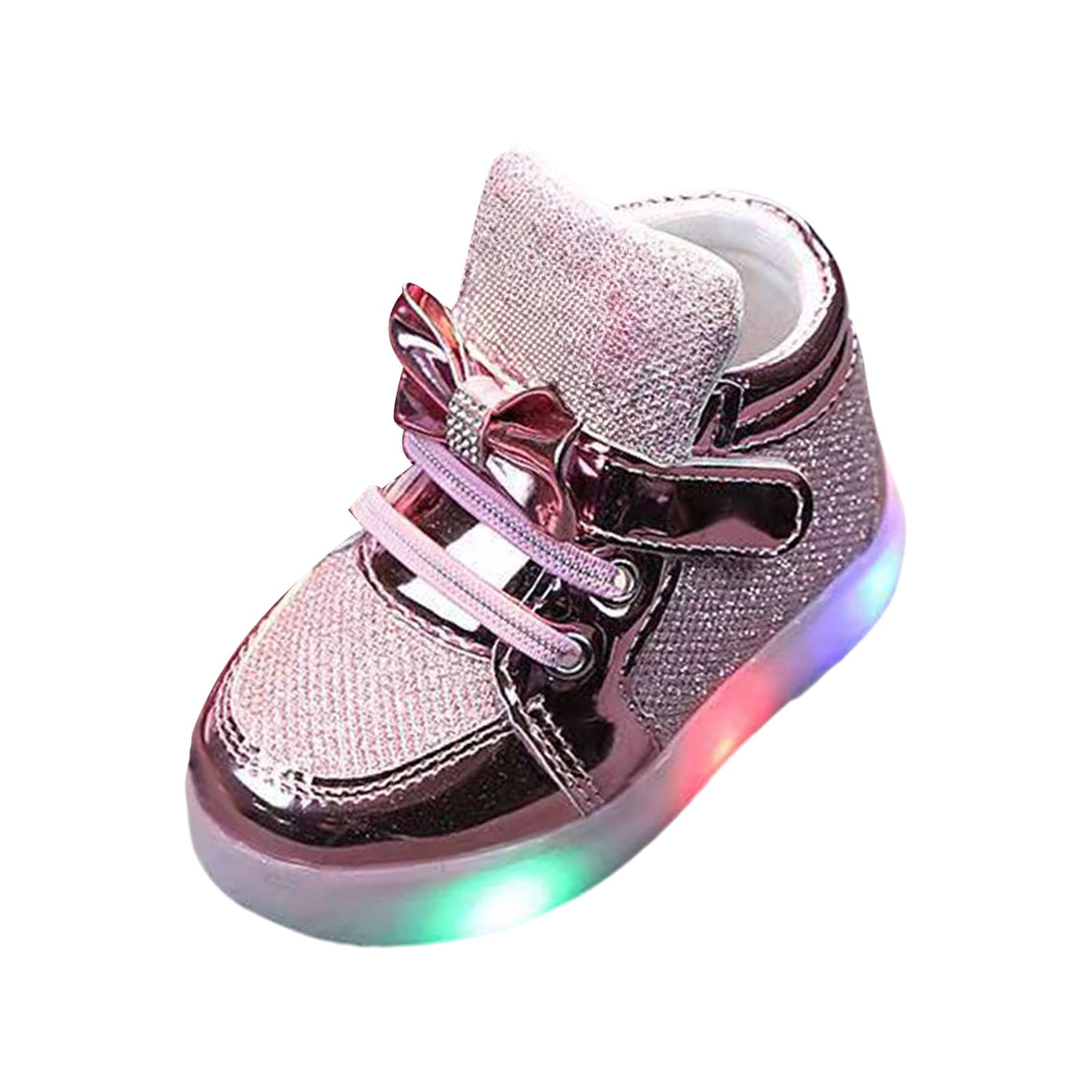 Otqutp Baby Girls Gold Glitter Lights up Sneakers Hook Loop Flat Non ...
