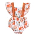 thumbnail image 1 of Otqutp Baby Girls Peach Print Ruffle Fly Sleeve Back Crawl Suit Romper Set Sleeveless First Bodysuit Floral Overall Spring Summer Outfits(a-Orange,12M), 1 of 6