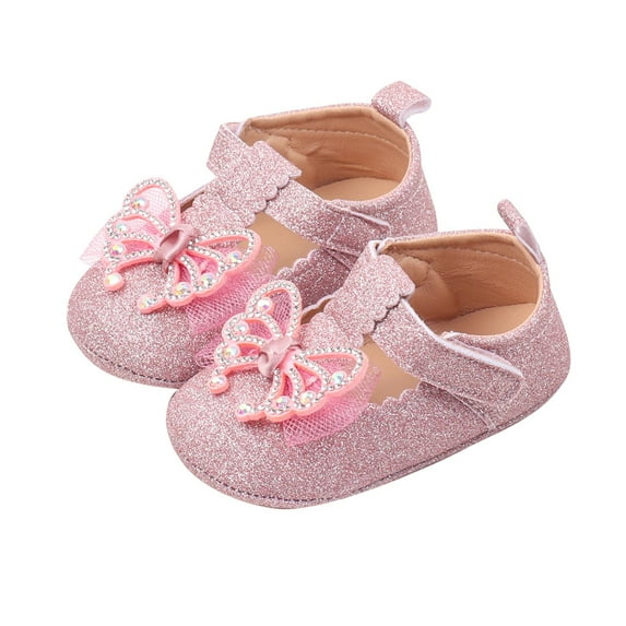 Otqutp Baby Girls Rhinestone Butterfly Mary Jane𝘀 Soft-Soled First Walkers Girls Lightweight Princess Glitter Shoes Flats