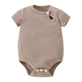 thumbnail image 1 of Otqutp Baby Girls Short Sleeved Solid Color Crewneck Romper Toddler Summer Cute Fashion Small Buckle Bodysuit Solid Color (Brown-1,6-12Months), 1 of 8