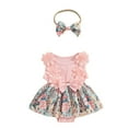 thumbnail image 1 of Otqutp Baby Girls Summer Floral Romper Dress Short Sleeve Tulle Romper Dress Baby Dress Baby Easter Outfit with Headband Set(A-Red,0-3 Months), 1 of 4