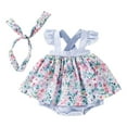 thumbnail image 1 of Otqutp Baby Girls Summer Floral Romper Dress Short Sleeve Tulle Romper Dress Baby Dress Baby Easter Outfit with Headband Set(B-Blue,0-3 Months), 1 of 3