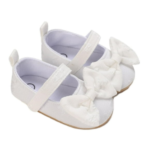 Otqutp Baby Home Shoes Baby Girls Cute Bownot Non Slip Soft Sole PU Leather Toddler Cirb Dress Shoes 0-12 Months Breathable Princess Shoes(White,0-3 Months)