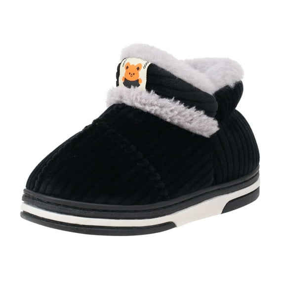Otqutp Baby Home Shoes Childrens Shoes Winter Thick Furry Shoes Flat Heel Casual Home Cotton Shoes Cartoon Animal Snow Boots 2-10 Years(Black,8-9 Years)