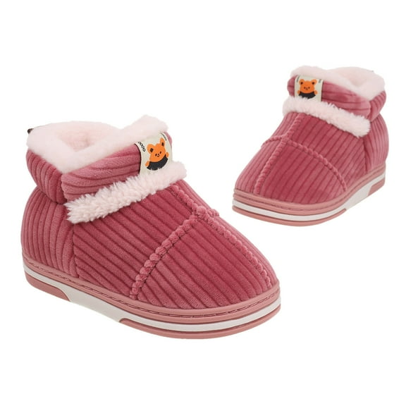 Otqutp Baby Home Shoes Childrens Shoes Winter Thick Furry Shoes Flat Heel Casual Home Cotton Shoes Cartoon Animal Snow Boots 2-10 Years(Pink,3-3.5 Years)