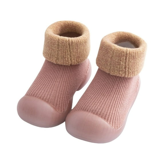 Otqutp Baby Home Shoes Toddler Baby Soft Sole Socks Solid Color Patchwork Knitted Plush Shoes Baby Socks Shoes for 0 To 3 Years