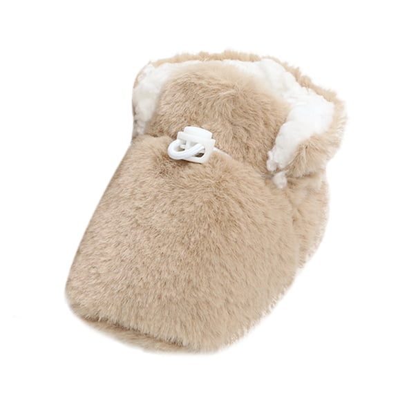 Otqutp Baby House Shoes Autumn Winter Warm Shoes Toddler Boots Soft Bottom Shoes Plus Velvet Thick Non Slip Large Cotton Shoes for 0-18 Months(Khaki,6-12 Months)