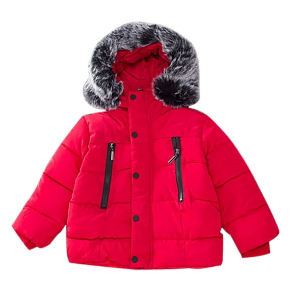 Otqutp Baby Down Jacket Boys Winter Jacket with Collar Warm Girls Down Coat Trench Coat Thick Hooded Puffer Jacket Hooded Collar Down Outerwear(Red,12-18 Months)