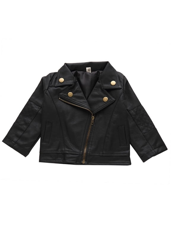 Baby Long Sleeve Jacket Kids Leather Zipper Outerwear Long Sleeve Coat Short Jacket Coat for Boys Girls Lapel Jacket(A,12-24 Months)