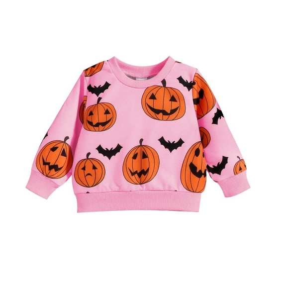 Otqutp Baby Loose Pullovers Toddler Boys Girls Halloween Long Sleeve Pumpkin Prints Pullover T Shirt Fashion Sweatshirt Tops for 0-4 Years Knitted Outwear(Pink,3-6 Months)