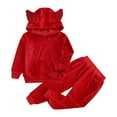 thumbnail image 1 of Otqutp Baby Loose Tops Toddler Kid Girls Boys Long Sleeve Solid Hoodie Tops+Pants Outfits with Pocket Fall Winter Clothes Set(RD2,5-7 Years), 1 of 4