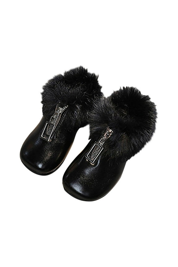 Baby Nonslip Shoes Fashion Autumn and Winter Children Boots for Girls Flat Bottom PU Leather Non-slip Solid Color Plush Warm Comfortable Zipper(Black,4-4.5 Years)