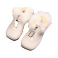 thumbnail image 1 of Otqutp Baby Nonslip Shoes Fashion Autumn and Winter Children Boots for Girls Flat Bottom PU Leather Non-slip Solid Color Plush Warm Comfortable Zipper(White,7-8 Years), 1 of 5