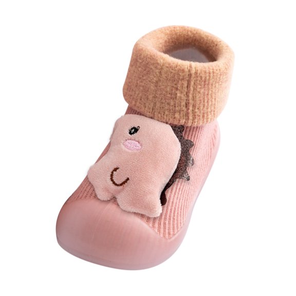 Otqutp Baby Nonslip Slippers Kids Toddler Baby Boys Girls Patchwork Warm Knit Soft Sole Rubber Shoes Socks Slipper Stocking House Shoes Bedroom Slipper(Pink,9-12 Months)